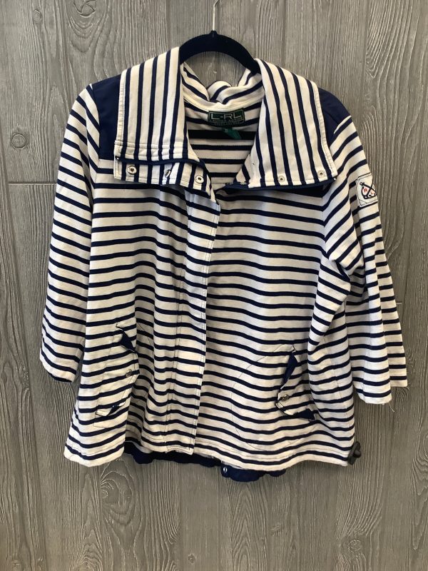 Striped Pattern Athletic Top Long Sleeve Collar Lauren By Ralph Lauren, Size 3x For Discount