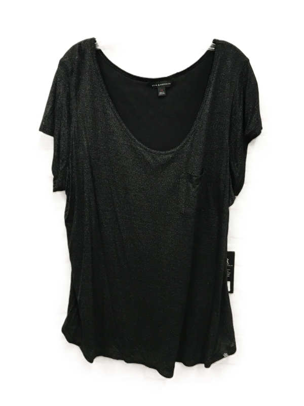 Black Top Short Sleeve Basic By Rock And Republic, Size: 1x Sale