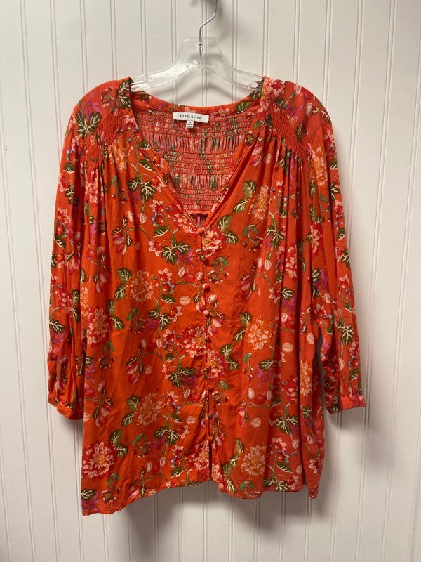 Orange & Pink Top Long Sleeve Basic Rose And Olive, Size 3x Supply