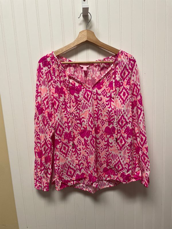 Pink & White Top Long Sleeve Designer Lilly Pulitzer, Size S Online Hot Sale